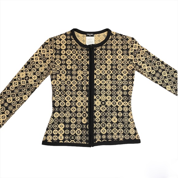 CHANEL vintage sport CC logo coin print stretch knit jacket top - Picture 1 of 5